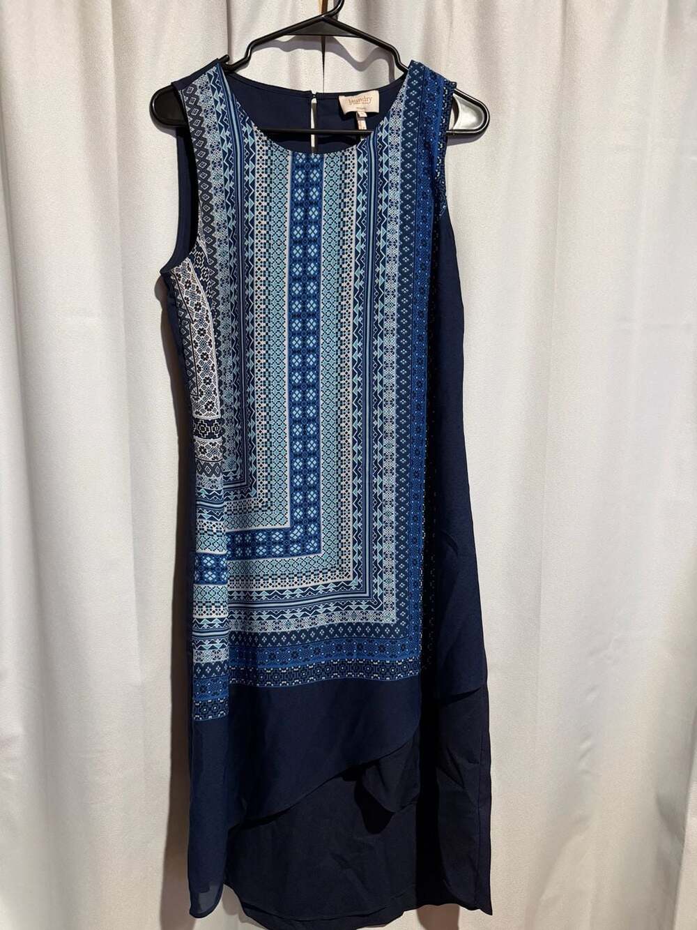 Laundry by Shelli Segal Blue Printed Sleeveless Hi-Lo Dress Size 10